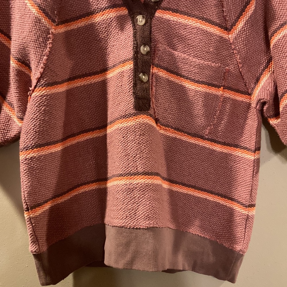 Free People Rose Brown Striped Knit Polo Top - Picture 3 of 11